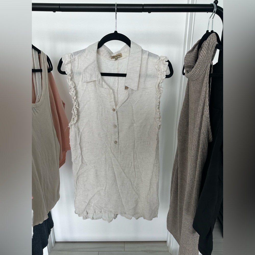 NWNT | Democracy Button Up Top | Beige | XL